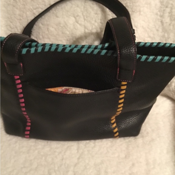 Brighton Black Leather Shoulder Bag with floral lining & 2 bonus charms - Picture 5 of 8